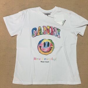 NEW Ganni Brand Shirt white Smiling Face Top